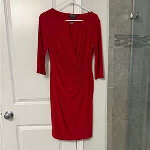 Lauren Ralph Lauren Crimson Faux-Wrap Midi Dress